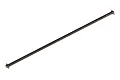 A black metal centre driveshaft for an RC car, featuring universal joint ends with small cross pins.