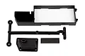 Team Associated receiver and battery box components including a main housing, lid, T-shaped brace, and foam pad on a white background.