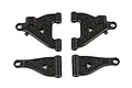 A set of four black molded plastic RC suspension arms for Team Associated vehicles, arranged on a white background.