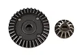 A Team Associated ring and pinion gear set featuring a large 34T ring gear and a smaller 13T pinion gear made of dark grey metal.