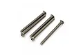 Five silver-coloured titanium button head screws arranged diagonally on a white background.