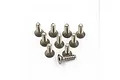 A set of ten silver-coloured titanium countersunk screws with coarse threads arranged on a white background.