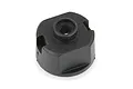 A black plastic differential case part for an RC car on a white background.