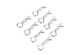 Eight silver-coloured metal RC car body clips arranged in a grid pattern against a white background.