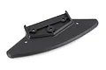 A black plastic front bumper for an RC car, featuring a curved design with mounting holes and a reinforced central section.