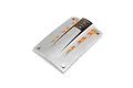 A silver Pro Boat River Jet Boat canopy with orange arrow graphics and four metal thumb screws on a white background.