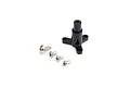 A black plastic propeller adapter with a mounting flange and four small silver metal screws on a white background.