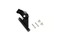 A black metal propeller strut assembly for an RC boat, including two silver hex screws and two silver locking nuts, isolated on a white background.
