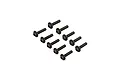 Ten black flanged button head screws arranged in two rows on a white background.