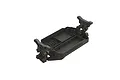 A black composite plastic chassis for an ARRMA 1/18 scale RC vehicle, shown from a high-angle perspective against a white background.
