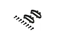 Two black plastic bumper loops and eight black screws arranged on a white background.