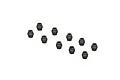 A set of ten small, dark grey metal pivot balls for RC vehicles arranged in a scattered pattern against a white background.