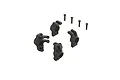 ARRMA 1/18 scale front and rear hub set including four black plastic suspension hubs and four metal screws against a white background.