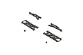 ARRMA 1/18 scale RC rear suspension arm set including four black plastic suspension arms and two small pivot balls on a white background.