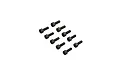 A set of ten black metal cap head screws arranged in two rows against a white background.