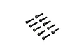 A set of ten black metal cap head screws arranged in two rows against a white background.