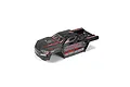ARRMA 1/8 Kraton pre-painted RC body shell in black and red with sponsor decals on a white background.