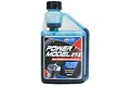 A 500ml bottle of Deluxe Materials Power Model 2T-S fully synthetic 2-stroke oil with an integrated measuring chamber.