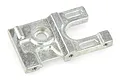 A silver-coloured metal RC motor mount for HSP vehicles, viewed from an angle against a white background.
