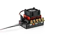 Hobbywing Quicrun 10BL120 sensored brushless ESC featuring a black cooling fan, red heatsink, and gold-plated motor/battery terminals.