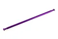 A purple anodized aluminium RC centre drive shaft with ball joints at both ends, isolated against a plain white background.