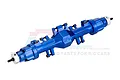 A blue anodized aluminium complete rear axle assembly for an RC car by GPM Racing, featuring silver wheel hex adapters on both ends.