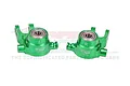 A pair of green anodized aluminium steering hubs for RC cars by GPM Racing, featuring pre-installed bearings and marked with L and R.
