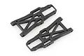 Two black plastic front lower suspension arms for an HSP RC car, shown from an overhead angle against a white background.