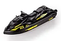 A black and yellow UDI RC Inkfish jet ski model boat on a white background.