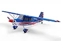 E-Flite Decathlon RJG 1.2m RC plane in red, white, and blue livery with star accents, viewed from a front three-quarter angle against a white background.