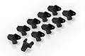 A set of ten black matte finish RC suspension loop mounts arranged in a grid on a white background.