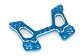 A blue anodised aluminium front shock tower for an HSP RC car, featuring multiple mounting holes and a lightweight cutout design.