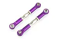 Two purple anodized aluminium RC turnbuckles with silver metal ball ends, isolated on a white background.