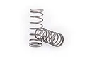 Two grey metal coil springs for RC car suspension, one standing upright and one lying horizontally on a white background.