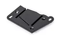 A black Traxxas motor mount cap spare part shown from an angled perspective against a white background.