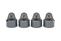 Four grey aluminium GT-Maxx shock caps for Traxxas RC vehicles arranged in a row against a white background.