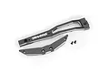 A grey anodized aluminium chassis brace set for Traxxas RC vehicles, including two metal brace components and two small black mounting screws.