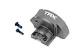 Traxxas grey aluminium gear cover with two mounting screws on a white background.