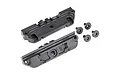 Traxxas front and rear sway bar mounts for RC vehicles, including two black molded plastic mounts and four small black hex screws.