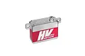 MKS HV747R low profile RC servo with a red and silver aluminium case, shown from a high angle against a white background.