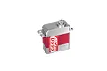 MKS DS95 micro servo with a silver and red aluminium case, showing the output shaft and mounting tabs.