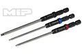 Three MIP G2 ball hex driver bits in 2.0mm, 2.5mm, and 3.0mm sizes, featuring black shafts with color-coded rings and a white MIP logo in the corner.