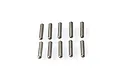 Ten small cylindrical metal drive pins arranged in two rows of five on a white background.
