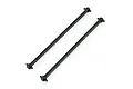 Two black metal RC drive shafts with ball joints at each end, isolated on a white background.