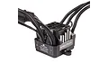 Spektrum Firma 100A Smart Brushless ESC unit with black casing, cooling fan, and attached black wiring against a white background.