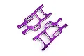 Two purple anodized aluminium rear lower suspension arms for an RC car, shown from a top-down perspective against a white background.