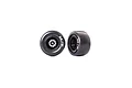 Two Traxxas 2.2/3.0 inch Mickey Thompson drag rear tires mounted on gloss black Weld racing wheels, shown against a white background.