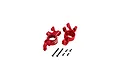 A pair of red anodized aluminium steering blocks for Traxxas RC vehicles, including small mounting screws, isolated on a white background.