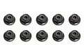 A set of ten black aluminium flanged nyloc nuts arranged in two rows of five on a white background.