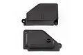 Two black plastic receiver box components for a Team Associated RC vehicle, shown from top and bottom angles on a white background.